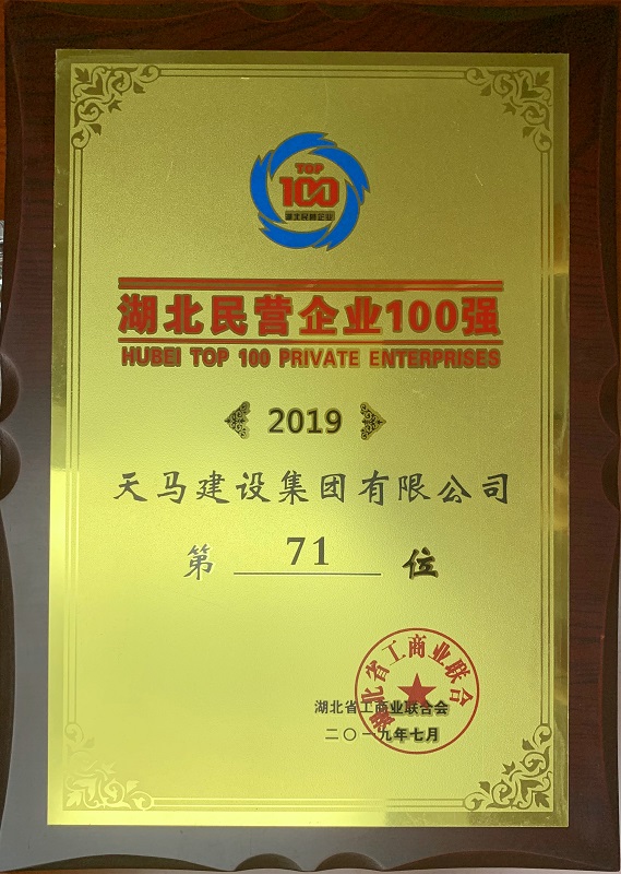 【喜報】天馬建設集團蟬聯2019湖北民營企業(yè)百強 排名上升4位
